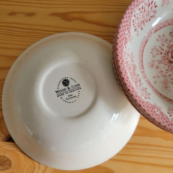 Vintage English Ironstone Kew Gardens Pink Floral Cereal Soup Bowls 4pcs - Picture 3 of 4
